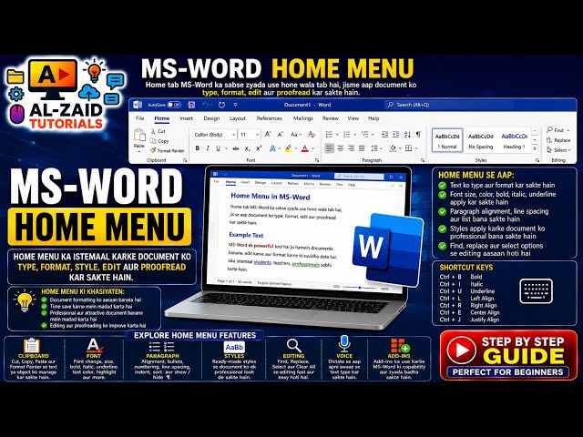 02-MS-Word Home Menu || Hindi / Urdu || Al-Zaid Tutorials