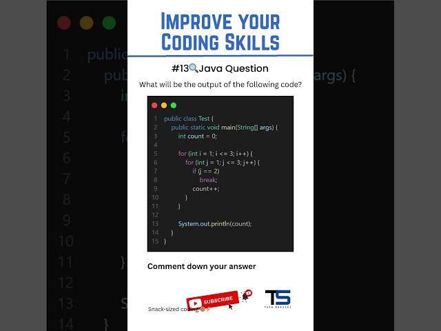 “Java-13 Tricky MCQ 🔥 break vs continue in Nested Loops | Interview Question #shorts”
