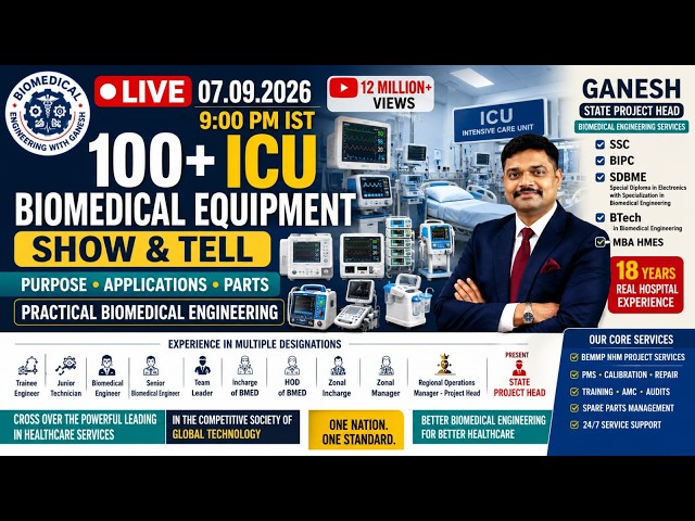 🔴 LIVE | 100+ ICU Biomedical Equipment | Purpose, Applications & Practical Engineering | 07.09.2026