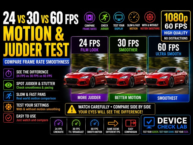 24 vs 30 vs 60 FPS Motion & Judder Test | Compare Frame Rate Smoothness