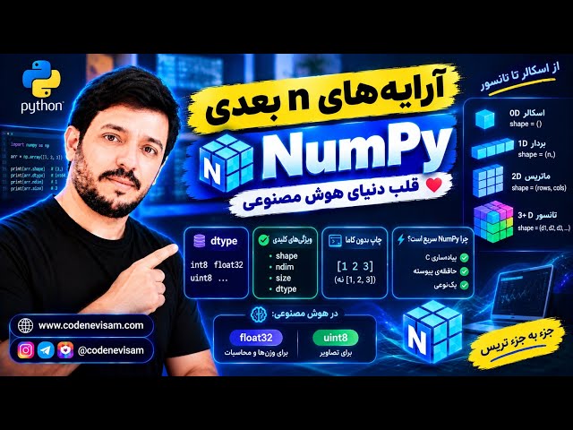 آرایه‌های NumPy از صفر تا درک عمیق!  | ndarray، Shape، Dtype و Tensor در Python