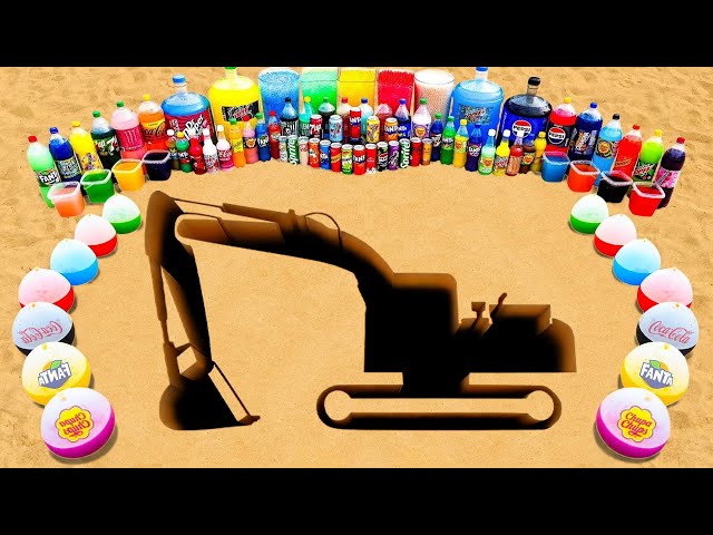 How to Make Excavator with Cement & Orbeez, Giant Balloons of Sodas, 7Up, Fanta, Coca Cola vs Mentos