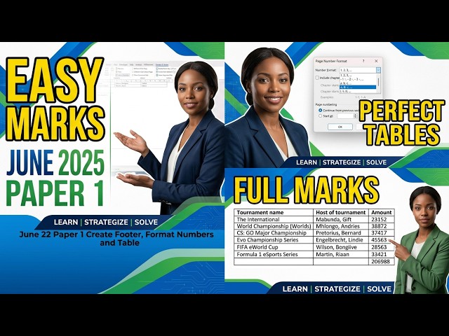 Grade 12 Computer Applications Technology June 2025 Paper 1 Create Footer, Format Numbers and Table