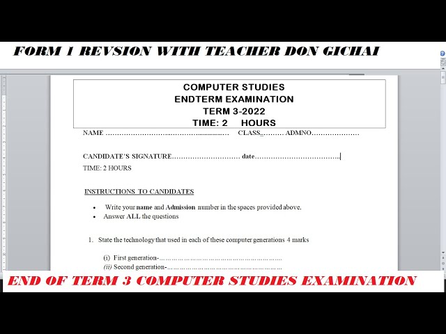 FORM 1 Computer Studies Examination | End of Year Computer Studies Exam Revision | End of term 3