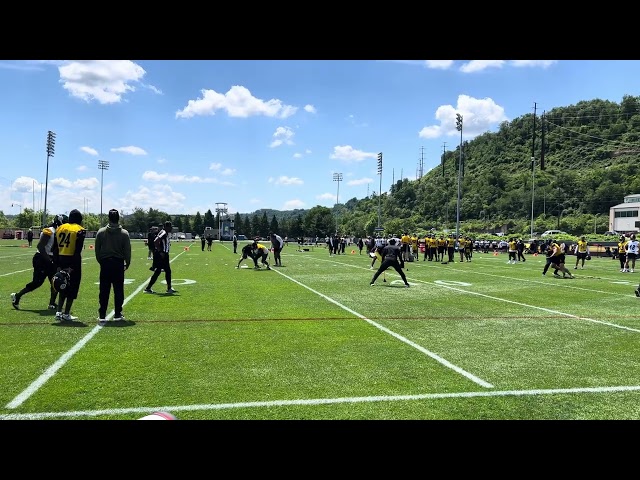 Joey Porter Jr., Steelers, watches drills during mandatory minicamp