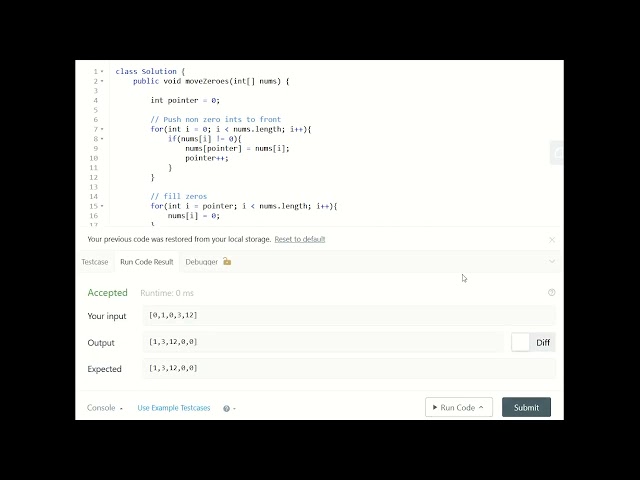 LeetCode 283. Move Zeroes SOLUTION