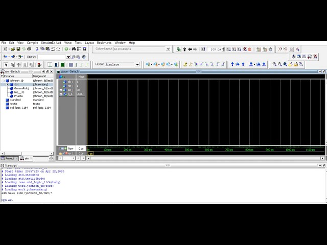 Curso VHDL.V85. Verificación del funcionamiento del autocorrector del contador Johnson o Moebius.