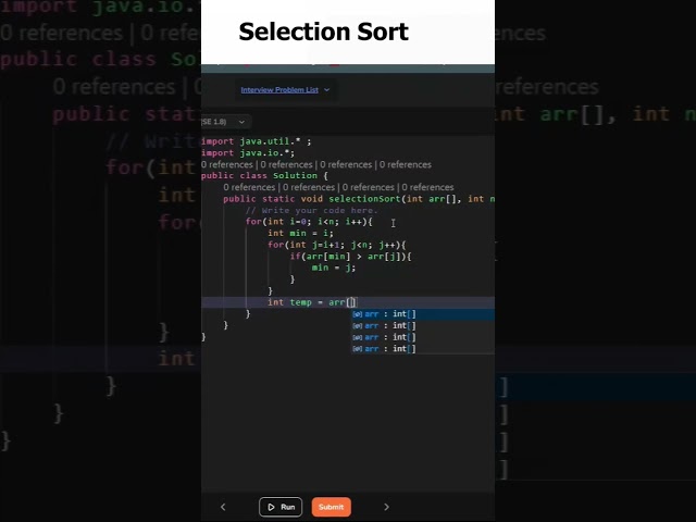 Selection Sort #shorts #youtubeshorts #java #viral #coding #programming #sorts #selectionsort