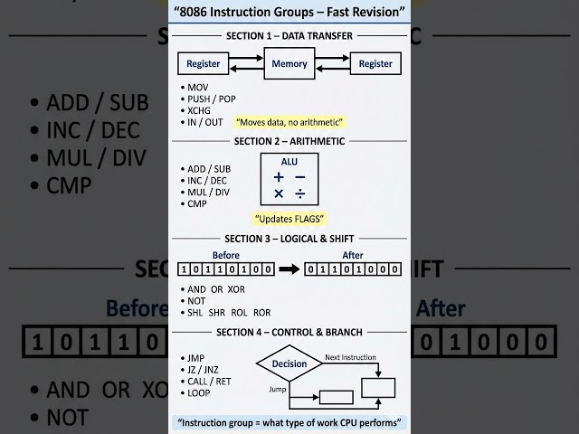 8086 Instruction Groups Explained | One Diagram Fast Revision