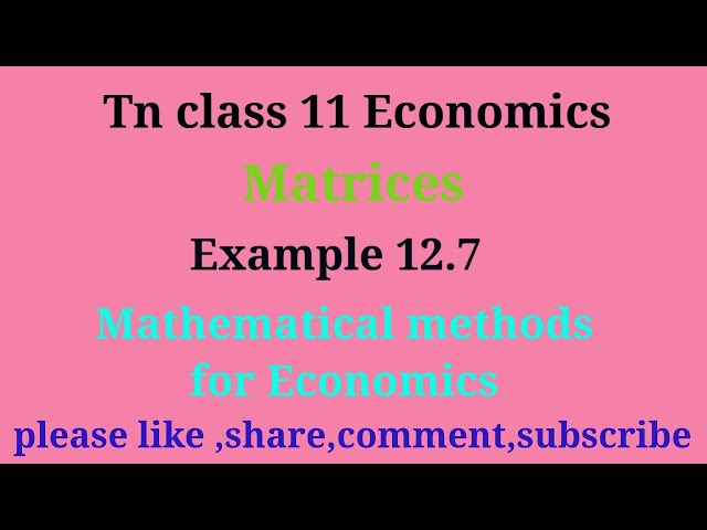 TN 11 Economics|Lesson 12|example 12.7| mathematical methods for economics|matrices|gmr rao maths|