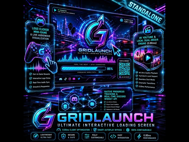 🚀 FREE FiveM Loading Screen | GridLaunch Ultimate Interactive UI (QBCore/ESX/Standalone)