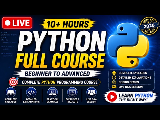 Python Full Course 2026 🔴 | Coding, Projects & Interview Preparation