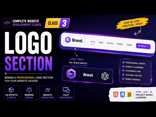 Website Development Coursae Class 3 | Header Design Tutorial for Beginners  | HTML CSS | 3D Website
