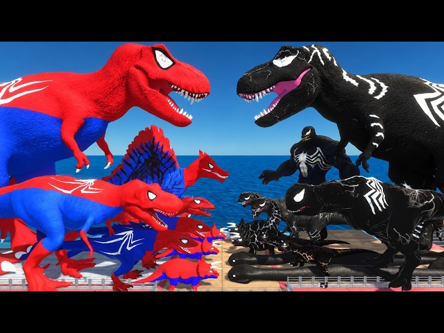 Spiderman T-Rex vs Venom T-Rex | Dinosaurs Bridge Challenge | Animal Revolt Battle Simulator