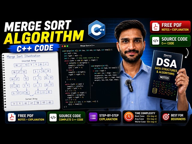 Merge Sort Algorithm in C++ | Complete Code + Dry Run | DSA Notes | Free Source Code