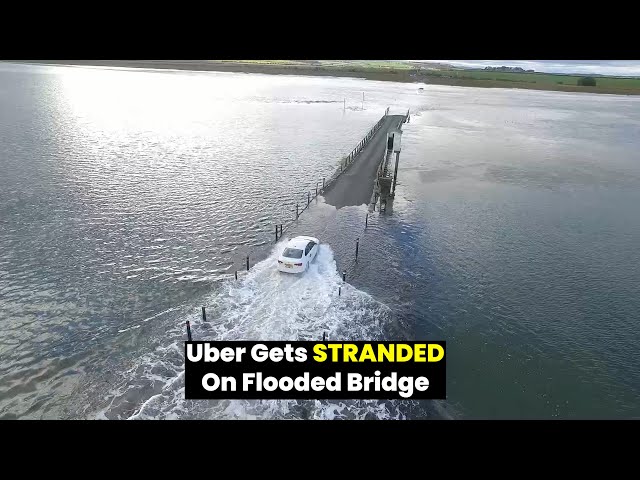 Driver Attempts to Cross causeway as Tide Comes In