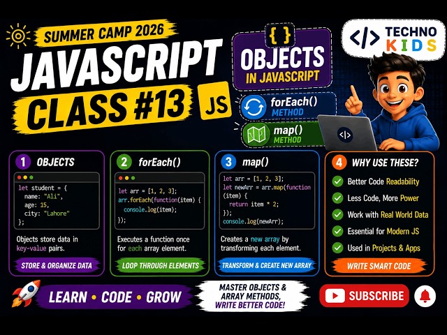 JavaScript Class 13 | Objects, forEach() & map() Explained for Beginners | Summer Camp 2026