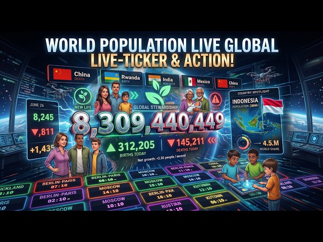 🔴 24 World Clocks LIVE & World Population Counter | Real-Time Global Stats 🌍