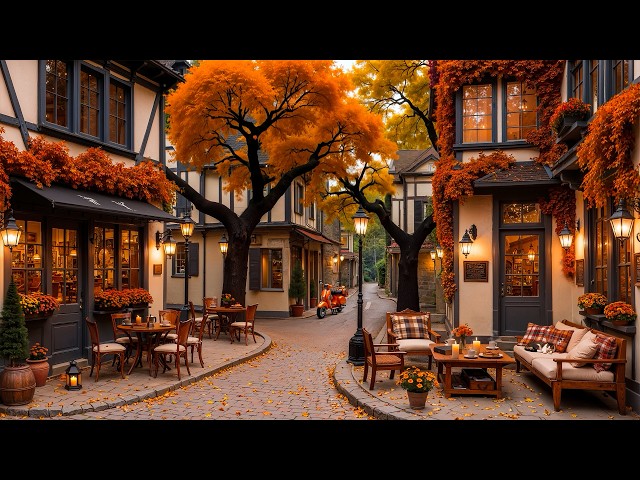 Stress Relief with Relaxing Jazz Instrumental Music 🍂 Autumn Coffee Shop Ambience & Warm Jazz Music