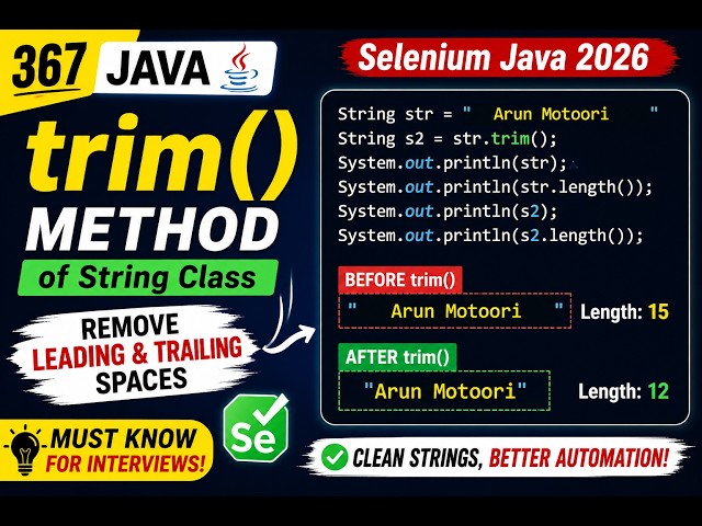 367. Método predefinido trim() de la clase String en Java (Selenium Java 2026)
