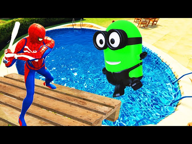 Spiderman & Rainbow Minion Team Pool Parkour in GTA 5 (Compilation)
