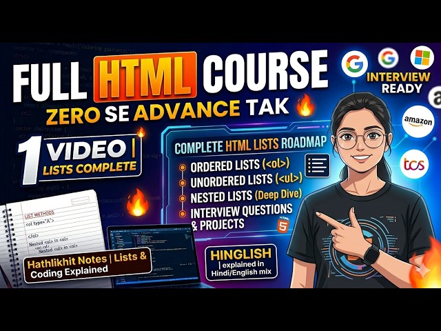 LEC 3 HTML Lists Complete Tutorial🔥| Ordered List, Unordered List & Nested Lists#webdevelopment#code