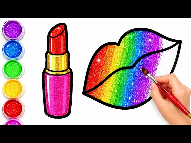 💄 Learn Colors with Glitter Lipstick ✨🌈 | Easy Drawing, Painting & Coloring for Kids & Toddlers 🎨