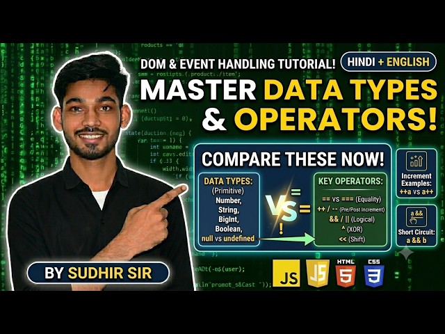 JavaScript Operators & Data Types Tutorial 🔥 | == vs ===, Increment & Logical Operators | Sudhir Sir