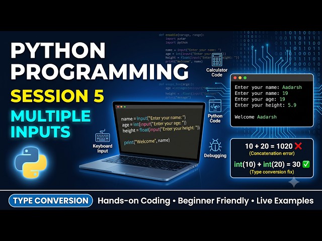 Python Programming Series | Session 5 | Input, Output & Type Conversion | Complete Class
