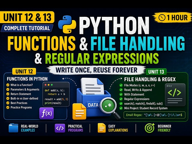 Python Programming Course | Functions + File Handling + Regex | Complete Lecture