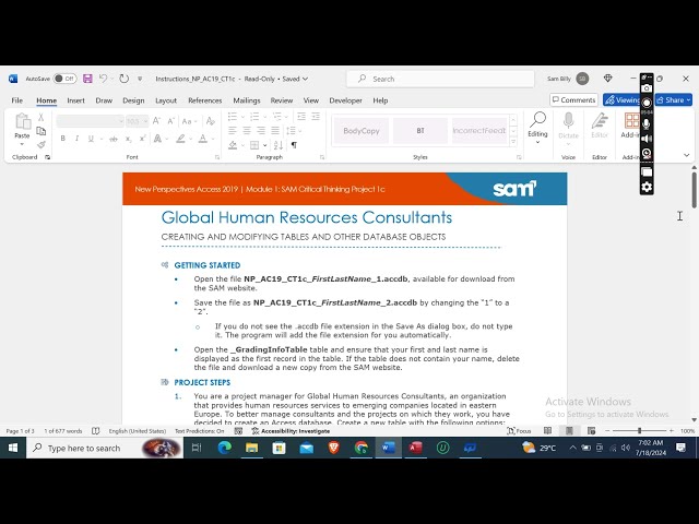 New Perspectives Access 2019 | Module 1: SAM Critical Thinking Project 1c #newperspectives