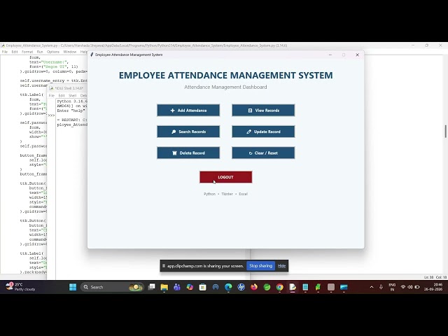 Employee Attendance Management System | Python Tkinter & Excel Project