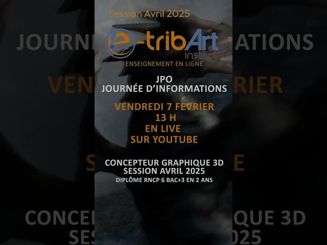 e tribArt - 3D Technical Art - Diplôme RNCP 6 BAC+3 - JPO en live Youtube Vendredi 7 février - 13 h