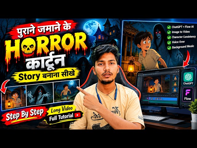 पुराने जमाने के Horror Cartoon Story बनाना सीखें 👻 | Long Video Full Tutorial | ChatGPT + Flow AI