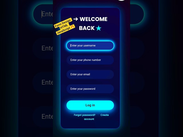 Modern Neon Effect Login Form XD With Form Design 🔥 #programming #javascript#webdev#coding#shorts