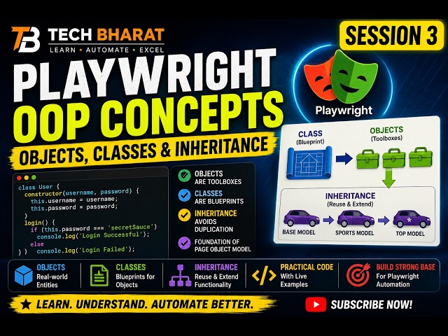 Objects, Classes & Inheritance Explained | JavaScript OOP for Testers | Session 3  | Tech Bharat