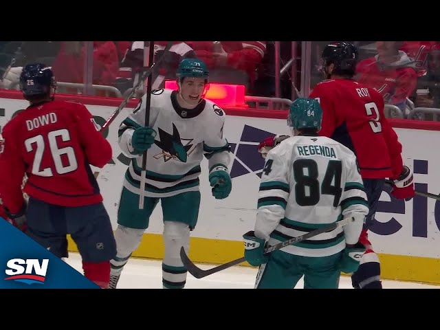 Sharks' Macklin Celebrini With A Slick Between-The-Legs Assist To Pavol Regenda