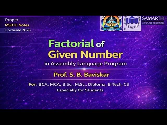 W A ALP to Find Factorial of a Number Using Procedure | 8086 Assembly Language in marathi