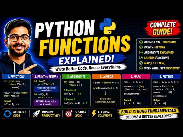 Part10-Master Python Functions | Arguments, Return, Lambda & Map