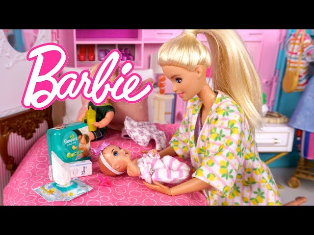 Barbie Doll New Baby Family Morning to Night Routine