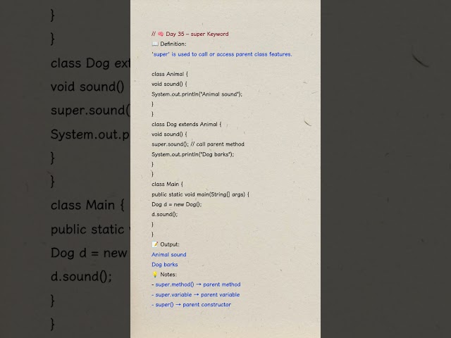 Java super keyword | calls parent class methods easily | Master inheritance fast #java #oops #coding