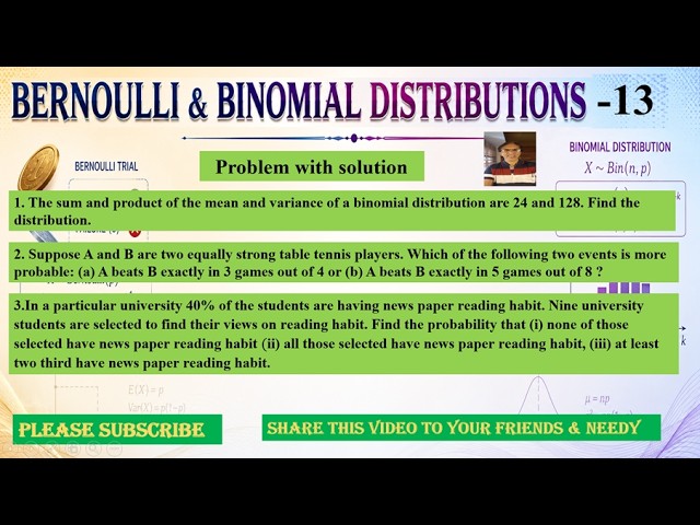 Bernoulli & Binomial Distribution  13 ,   #problemwithsolution ,   please subscribe & share🙏
