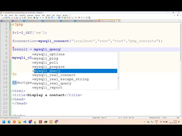 28 Nov 2025 PHP SQL Display One Contact