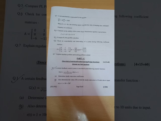 Control System 2022 RTU Paper #controlsystem #controlengineering #engineering #rtuwallah