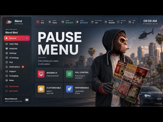 Blend Pause Menu - Modern FiveM Pause Menu | QBCore / ESX / QBox