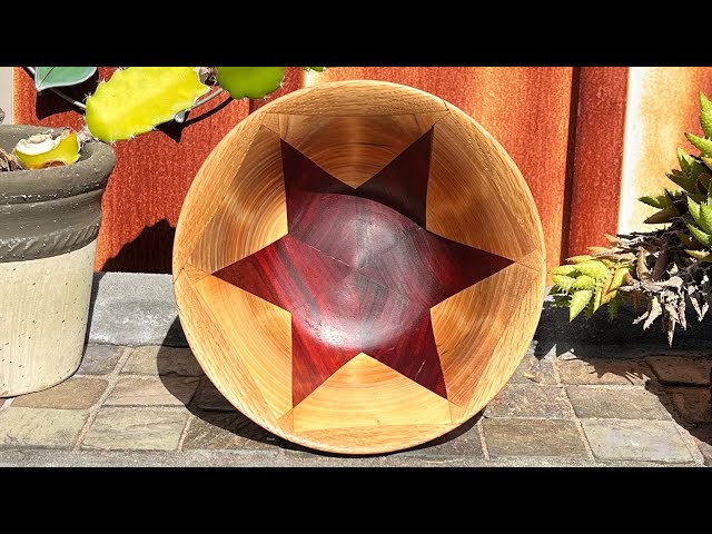Woodturning Bowl with Sexagram star from Oak, Cypress & red wood.