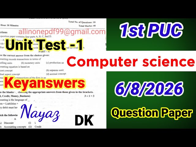 1st PUC Computer Science Unit Test 1 Question Paper 2026 with Answers