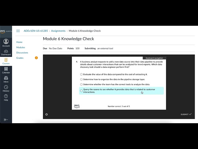 AWS Academy Data Engineering | Module 6 Knowledge Check