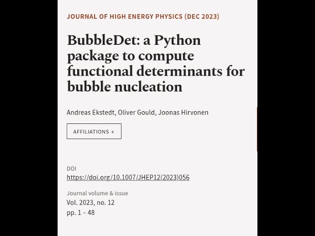 BubbleDet: a Python package to compute functional determinants for bubble nucleation | RTCL.TV