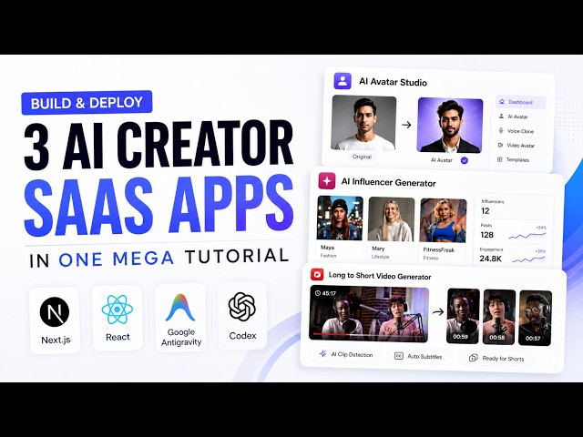 Build 3 Full Stack AI SaaS Apps with Next js, React & AI | Mega Tutorial
